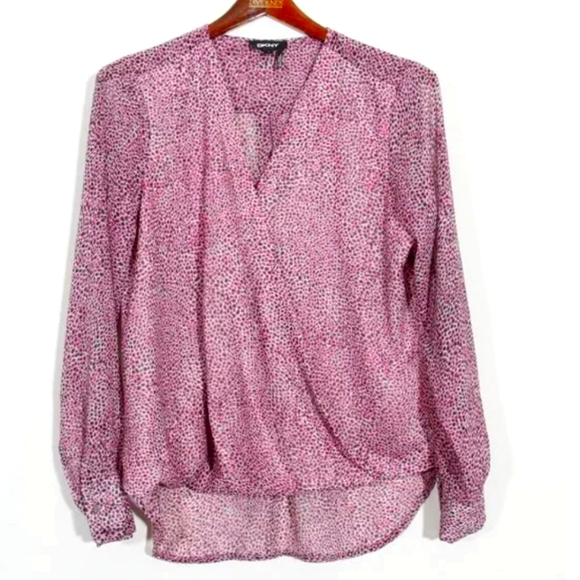 DKNY Printed Faux-Wrap Top Size XL - Picture 5 of 6